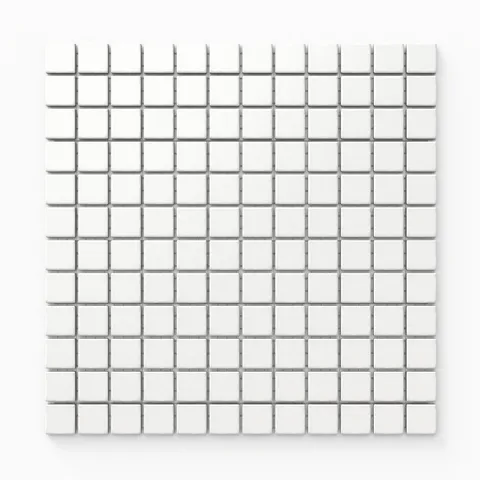 Levi white 1x1 square mosaic porcelain tile in a matte finish, showcasing a clean and minimalist 12x12 grid design for modern spaces