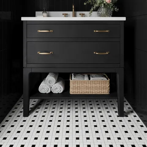Quinn 12 x 12 Matte Porcelain Pinwheel Mosaic Tile in Black & White Mix