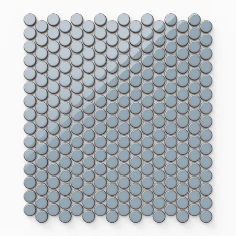 Ariel 12 x 12 Glossy Porcelain Penny Round Mosaic Tile in Dusty Blue