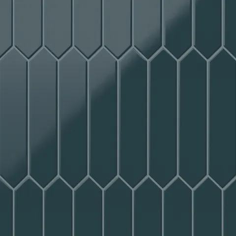 Glossy blue picket tiles, offering a bold geometric design for contemporary and stylish interiors.