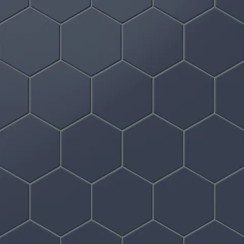 Matte blue hexagon tiles in a 5x6-inch design, offering a rich geometric pattern ideal for bold and stylish interiors.