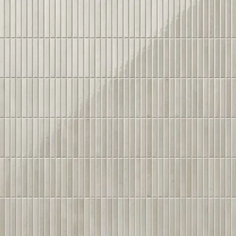 Beige-taupe glossy porcelain tiles with a slim, vertical ridged design, adding depth and texture for modern interiors