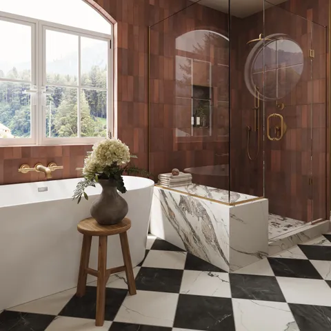 Leona 12 x 12 Checkerboard Matte Porcelain Tile in Calacatta and Nero Marquina