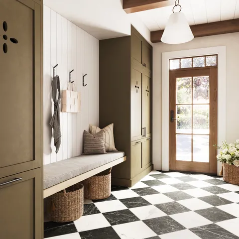 Leona 12 x 12 Checkerboard Matte Porcelain Tile in Calacatta and Nero Marquina