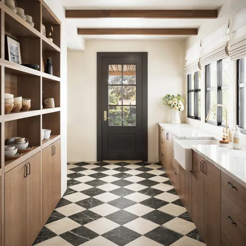 Leona 12 x 12 Checkerboard Matte Porcelain Tile in Marfil and Nero Marquina