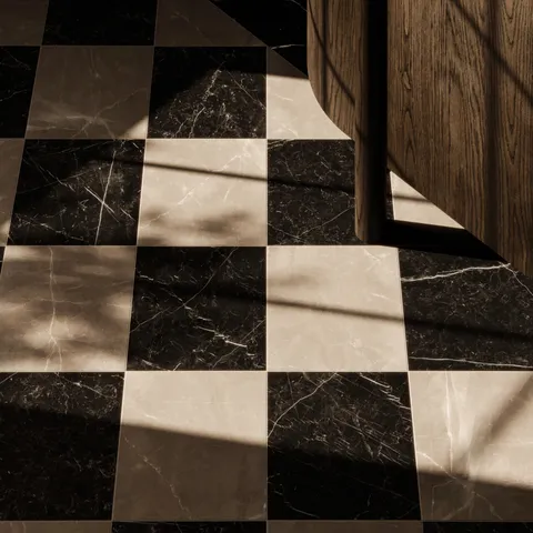 Leona 12 x 12 Checkerboard Matte Porcelain Tile in Amani Bronze and Nero Marquina
