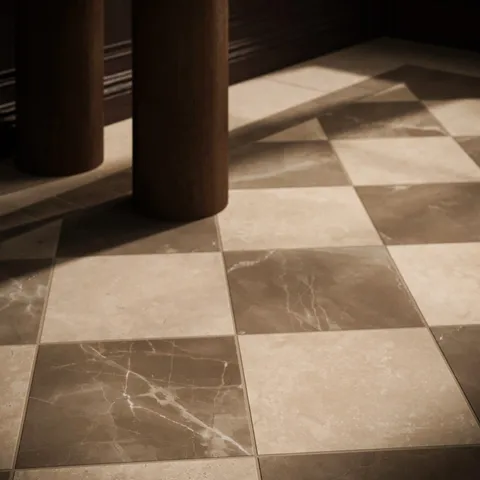 Leona 12 x 12 Checkerboard Matte Porcelain Tile in Marfil and Amani Bronze