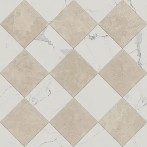 Leona 12 x 12 Checkerboard Polished Porcelain Tile in Calacatta and Marfil