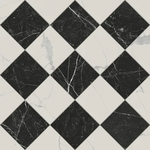 Leona 12 x 12 Checkerboard Polished Porcelain Tile in Calacatta and Nero Marquina
