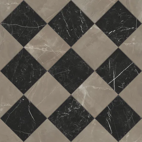 Leona 12 x 12 Checkerboard Polished Porcelain Tile in Amani Bronze and Nero Marquina