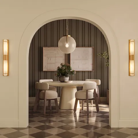 Leona 12 x 12 Checkerboard Polished Porcelain Tile in Marfil and Amani Bronze