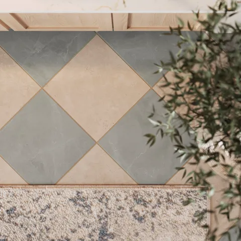 Leona 12 x 12 Checkerboard Polished Porcelain Tile in Marfil and Amani Grey