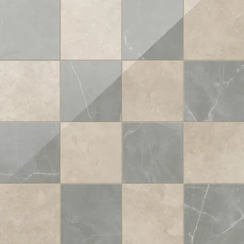 Leona 12 x 12 Checkerboard Polished Porcelain Tile in Marfil and Amani Grey