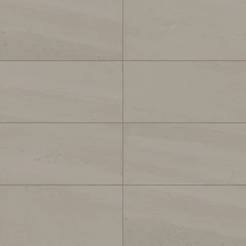 Bryce Greige 12x24 Satin Porcelain Tile featuring a soft greige tone with subtle linear textures, perfect for contemporary spaces.