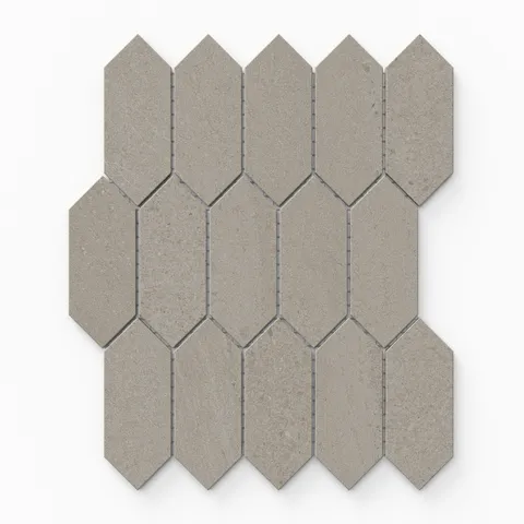 Bryce Greige Picket 12x12 Satin Mosaic Tile featuring a soft grey-beige tone with a matte satin finish, perfect for modern interiors.