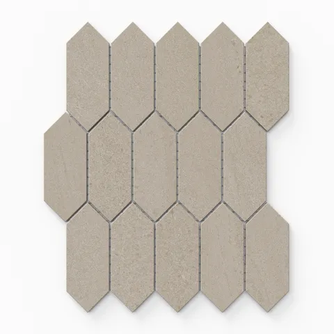 Bryce Dune Picket 12x12 Satin Mosaic Tile showcasing a beige tone with a smooth satin finish, perfect for modern interiors.