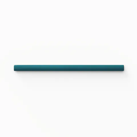 Sleek quarter round porcelain tile in a glossy peacock green shade, measuring 0.5x8 inches, ideal for elegant finishing details