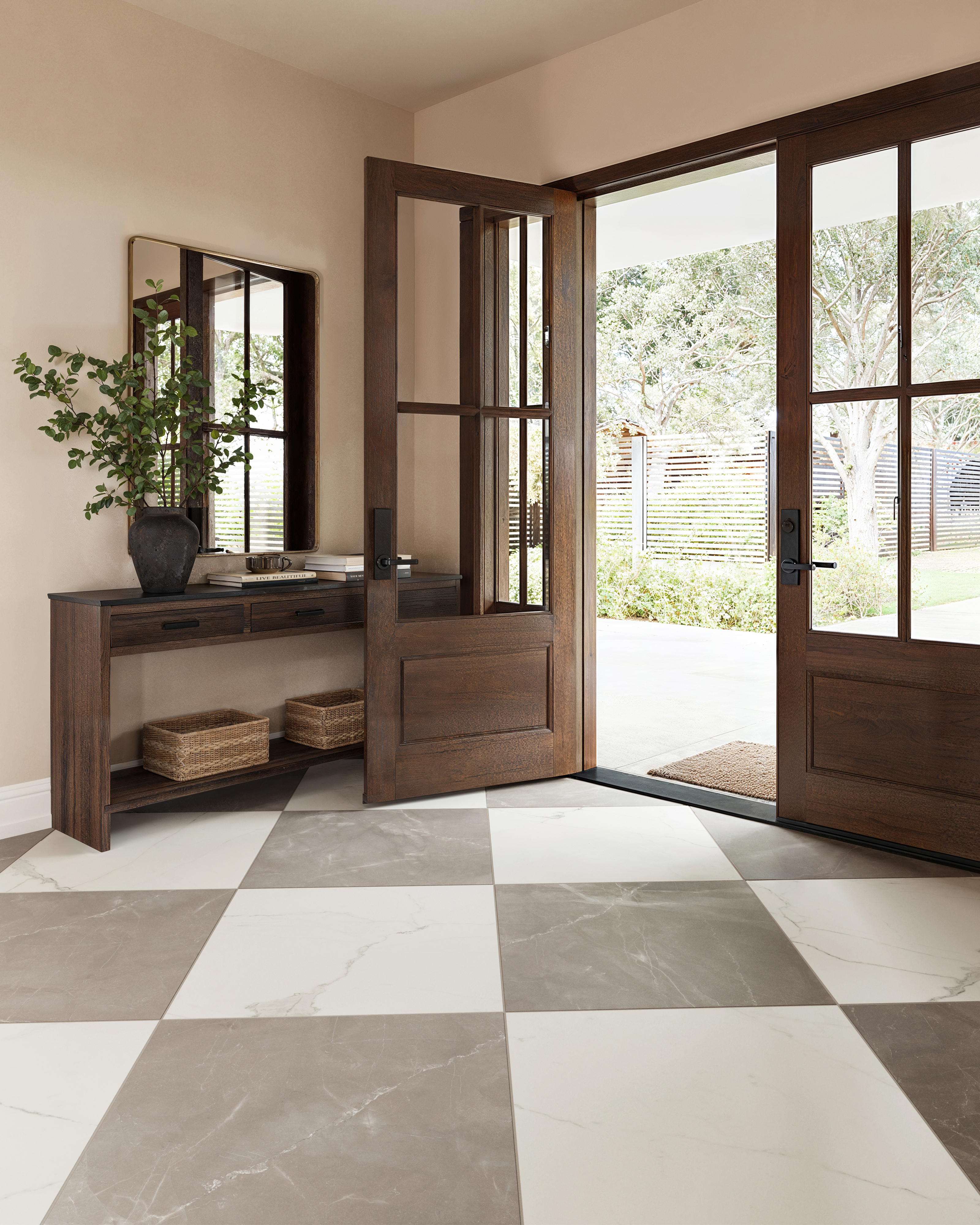 Leona 24 x 24 Checkerboard Matte Porcelain Tile in Calacatta and