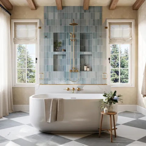 Leona 24 x 24 Checkerboard Matte Porcelain Tile in Calacatta and Amani Grey
