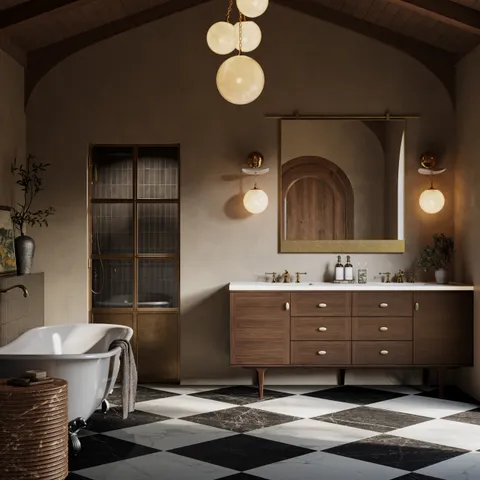 Leona 24 x 24 Checkerboard Matte Porcelain Tile in Calacatta and Nero Marquina