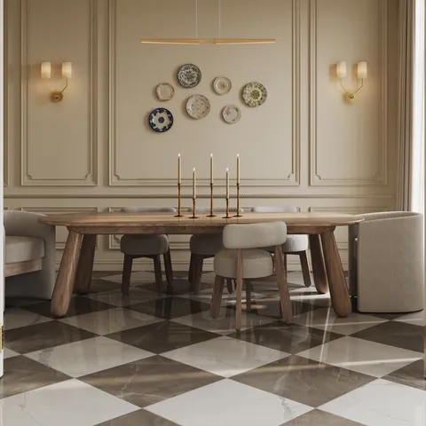 Leona 24 x 24 Checkerboard Polished Porcelain Tile in Calacatta and Amani Bronze