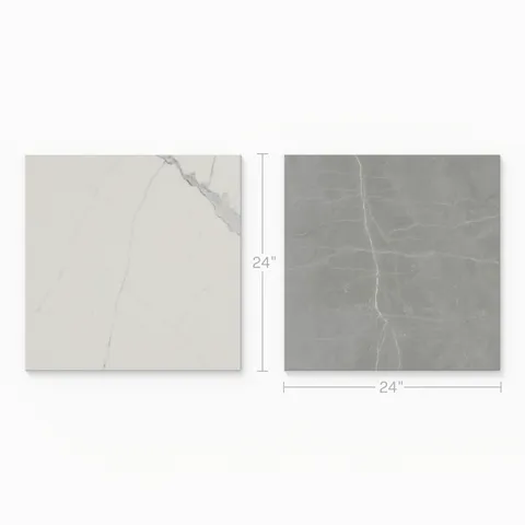 Leona 24 x 24 Checkerboard Polished Porcelain Tile in Calacatta and Amani Grey