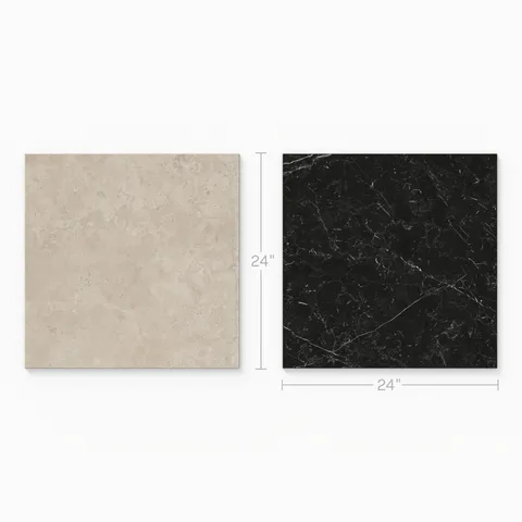 Leona 24 x 24 Checkerboard Polished Porcelain Tile in Marfil and Nero Marquina