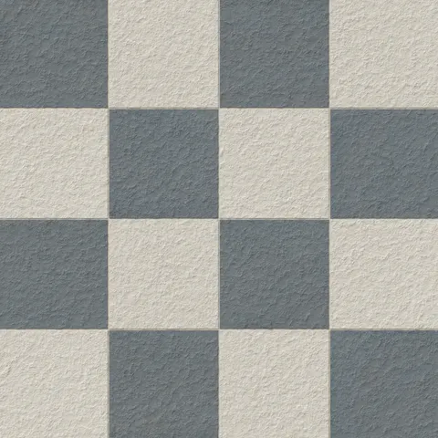 Palmer 12x12 checkerboard raw porcelain tile in white and ocean blue, showcasing a bold contrast for dynamic interior designs.
