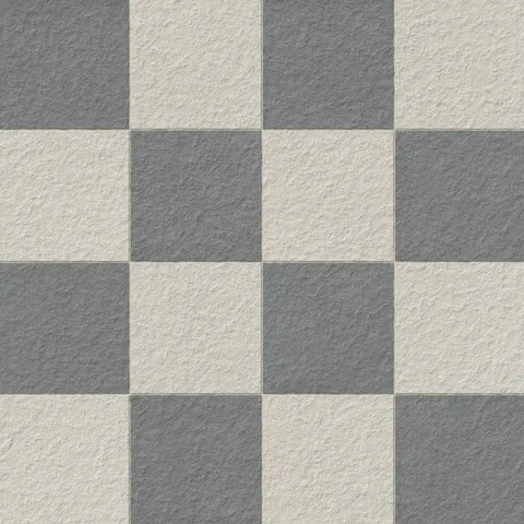 Palmer 12x12 checkerboard raw porcelain tile in white and grey, featuring a textured surface for a refined, classic look.