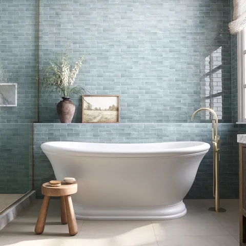 Natasha 2 x 6 Glossy Porcelain Tile in Blue Grass