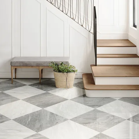 Blair 24 x 24 Polished Porcelain Tile in Oniciata Grey and Volakas White