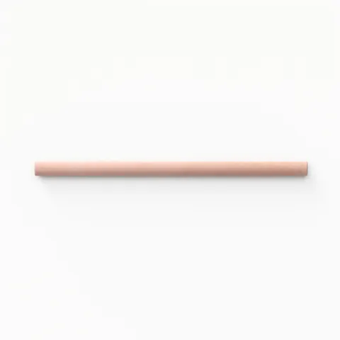 A 1x8 ceramic tile trim in soft pink, featuring a glossy finish, and softly curved profile for elegant edging.