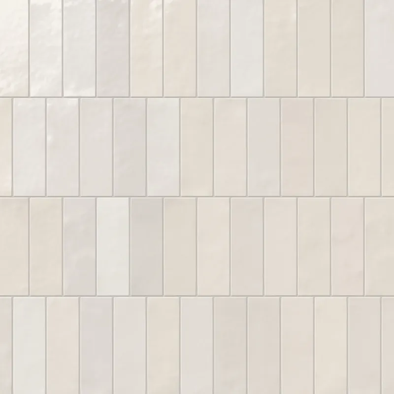 Jojo subway tile in Ivory displayed in a vertical stacked layout, featuring a glossy finish and sleek modern lines