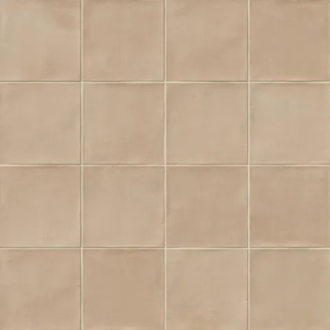 A 5.5x5.5 porcelain grid square tile in sandy beige, featuring a matte finish, and a handcrafted, subtly textured surface.