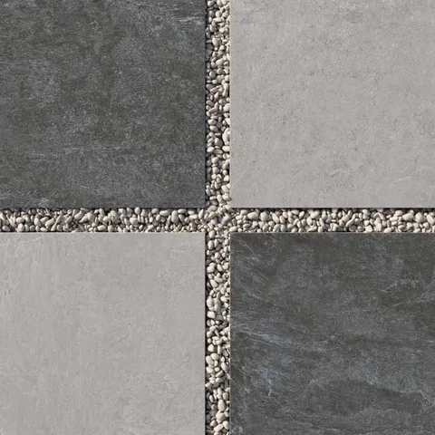 Dawson 24 x 24 Checkerboard Grip 2cm Porcelain Paver Tile in Midnight Slate & Millstone