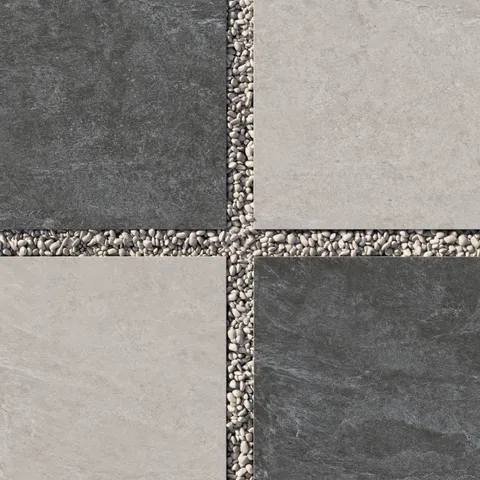 Dawson 24 x 24 Checkerboard Grip 2cm Porcelain Paver Tile in Midnight Slate & Pewter