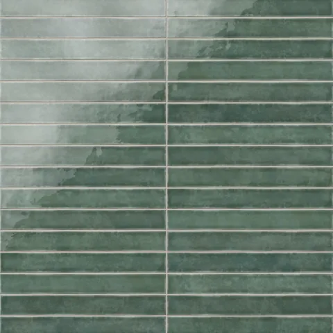 Rectangular porcelain wall tile in a glossy finish with a smooth, lightly textured surface, featuring a deep muted green color with soft natural variation.