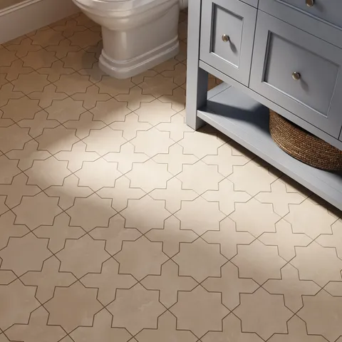 Isabel 11 x 11 Matte Porcelain Tile Star in Frosted Linen and Cross in Frosted Linen