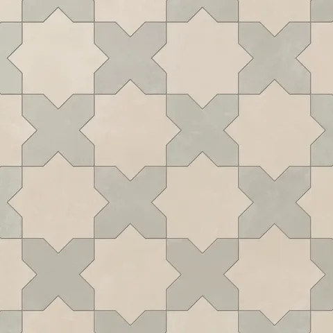 Isabel 11 x 11 Matte Porcelain Tile Star in Frosted Linen and Cross in Silverstone