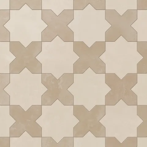 Isabel 11 x 11 Matte Porcelain Tile Star in Frosted Linen and Cross in Sahara Sand