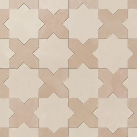 Isabel 11 x 11 Matte Porcelain Tile Star in Frosted Linen and Cross in Dusty Rose