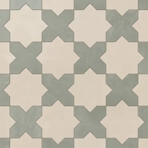 Isabel 11 x 11 Matte Porcelain Tile Star in Frosted Linen and Cross in Soft Sage