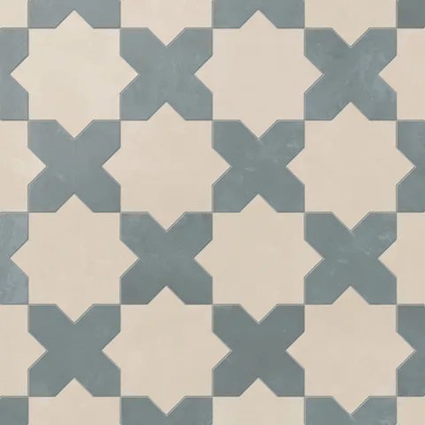 Isabel 11 x 11 Matte Porcelain Tile Star in Frosted Linen and Cross in Saltwater