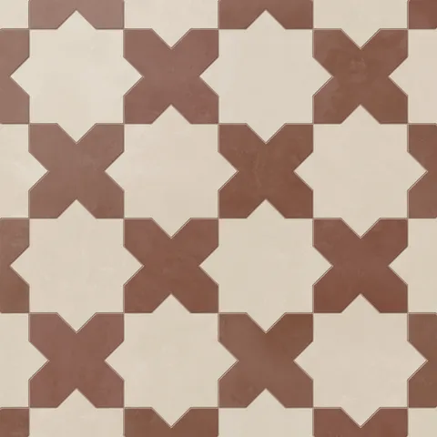 Isabel 11 x 11 Matte Porcelain Tile Star in Frosted Linen and Cross in Burnt Umber