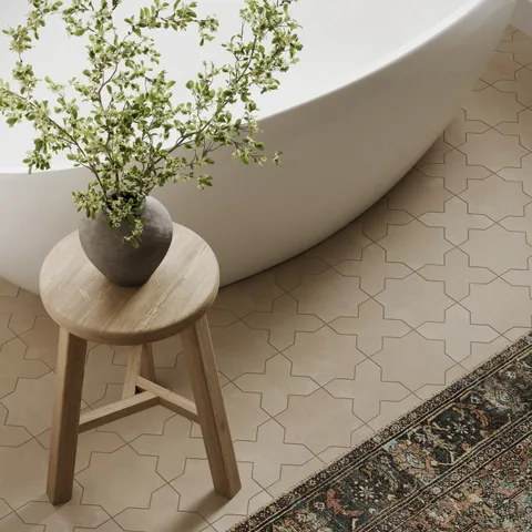 Isabel 11 x 11 Matte Porcelain Tile Star in Almond Mist and Cross in Almond Mist