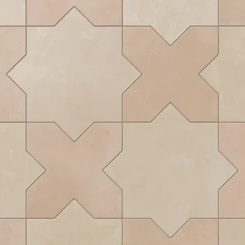 Inspired by historic patternwork, our Isabel 11x11 Matte Porcelain Tile Star and Cross in Bone and Rosewood blends warm beige and muted red shades with a matte finish for a handcrafted patina look.