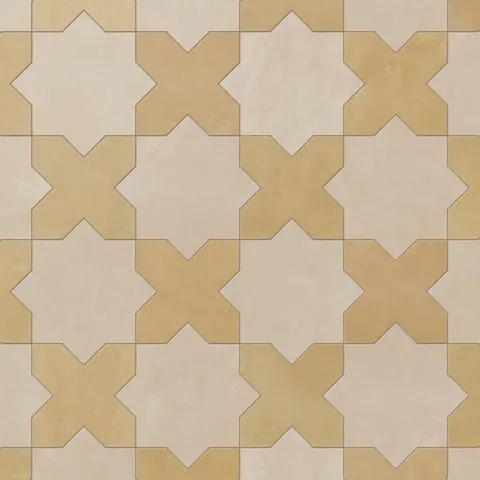 Isabel 11 x 11 Matte Porcelain Tile Star in Almond Mist and Cross in Golden Sky