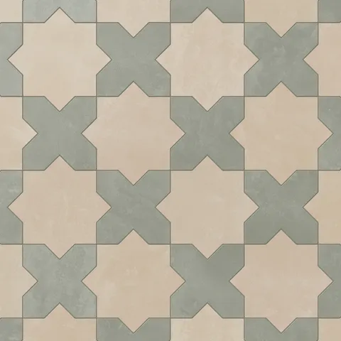 Isabel 11 x 11 Matte Porcelain Tile Star in Almond Mist and Cross in Soft Sage