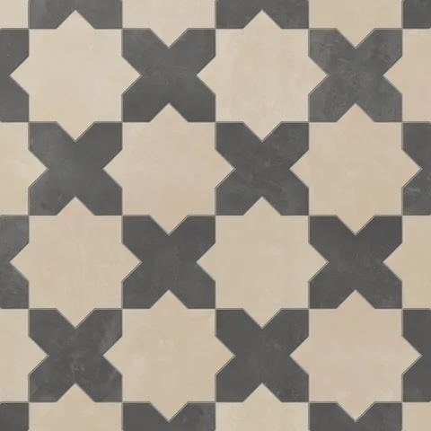 Isabel 11 x 11 Matte Porcelain Tile Star in Almond Mist and Cross in Midnight Slate