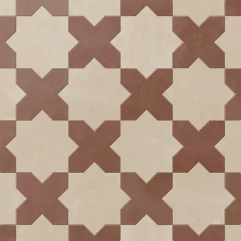 Isabel 11 x 11 Matte Porcelain Tile Star in Almond Mist and Cross in Burnt Umber